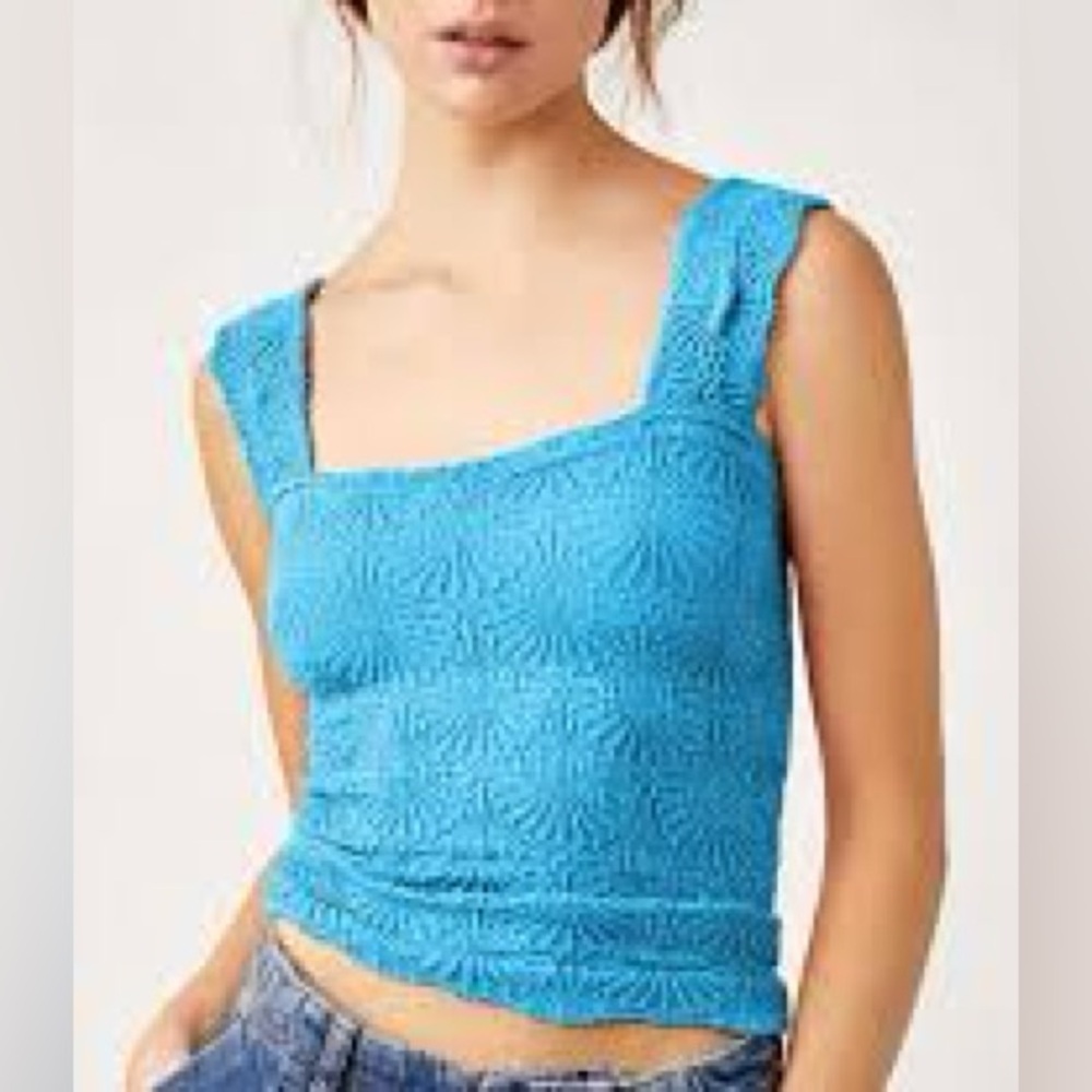 Free People Blue Textured Tank Top